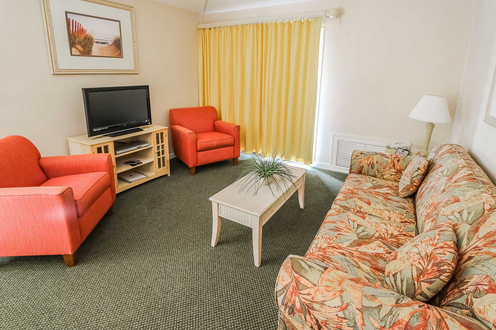 A cozy living room area at VRI's Players Club Resort in Hilton Head Island, South Carolina.